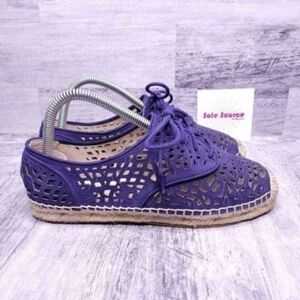Vince Camuto Dinah Laser Cut Lace Up Flat Espadrille Oxford Blue Women's sz 7